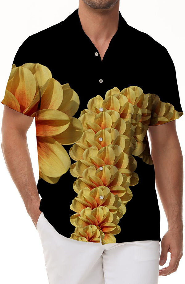 Yellow Dahlia Hawaiian Shirt Fashion Retro Style Casual Daily Travel Men's Casual Short Sleeve Beach Party