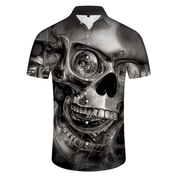 
Cool Fashion Death Skull Men's Casual Silver Short Sleeve Shirt Tropical Hawaiian Button-Down Lapel Pocket Polyester Shirt Short Sleeve
                