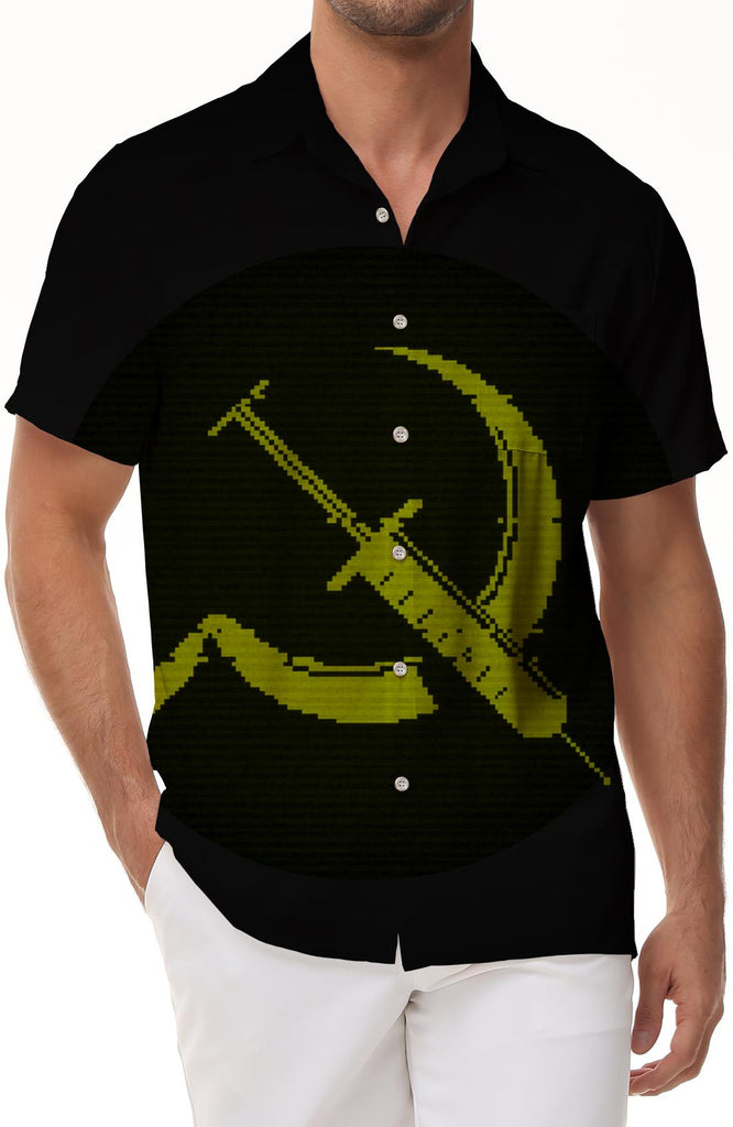 Flag Hammer and Sickle Men's Short Sleeve Hawaiian Shirt Russian Soviet Casual Beach Shirt Breathable