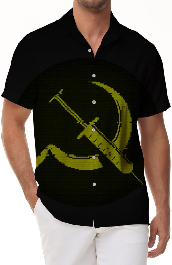 Flag Hammer and Sickle Men's Short Sleeve Hawaiian Shirt Russian Soviet Casual Beach Shirt Breathable