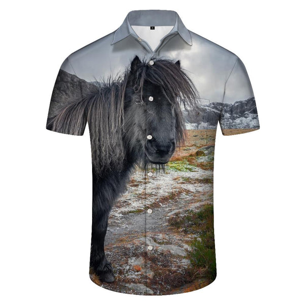 
Wildlife Print Lapel Abstract Black Horse Summer Tropical Hawaiian Button Lapel Pocket Casual Shirt Black
                