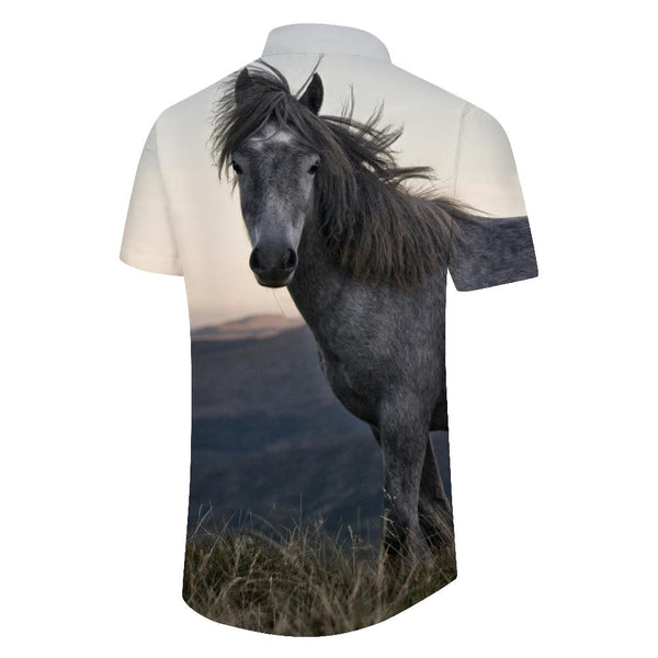 
Gray Horse Tamer Button Lapel Pocket Men's Hawaiian Lapel Style Comfort Regular Fit Animal Pattern Short Sleeve Shirt
                