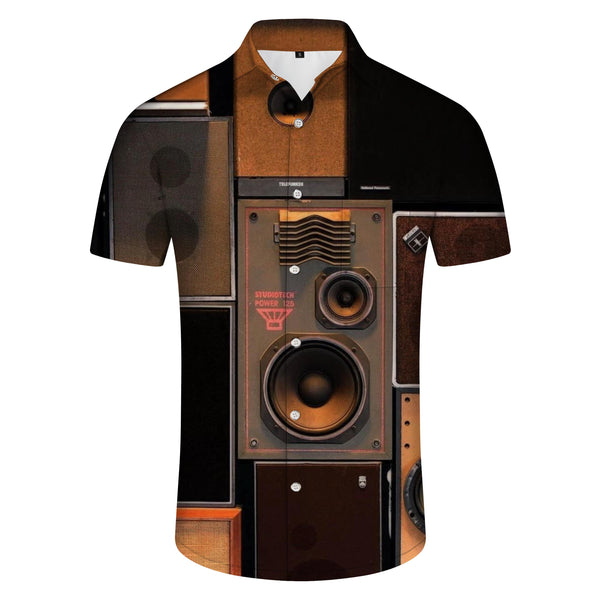 
Retro black and brown music speakers men's casual short-sleeved Hawaiian fun four seasons shirt 3d digital printing
                