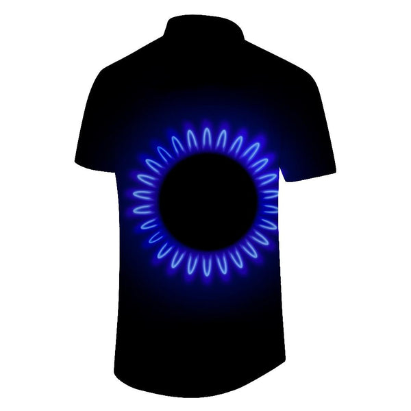 
Black blue light circle beach play leisure 3D printing Hawaiian button tropical lapel lapel short-sleeved shirt top
                