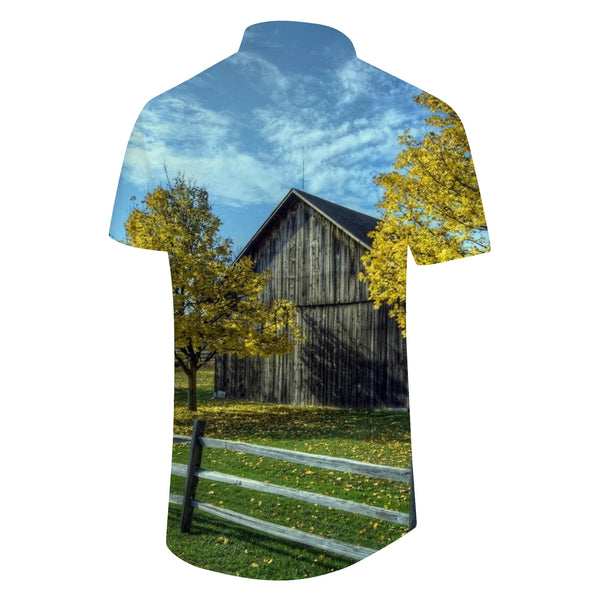 
Fall Country Hawaiian Vintage Shirt Mens Button Down Short Sleeve Shirt for Casual and Vacation Wear
                
