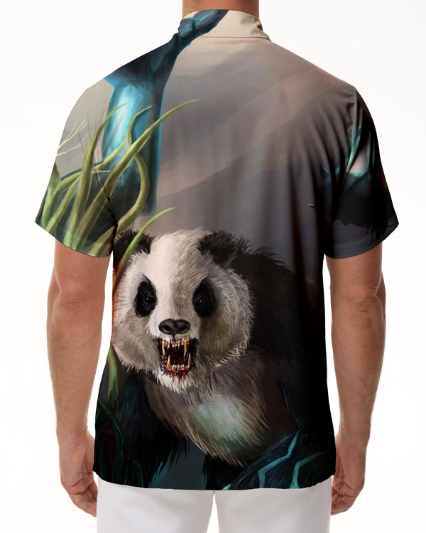 
Zombie Panda Hawaiian Short Sleeve Shirt Tropical Four Seasons Men's Loose Street Walking Animal Trend Pattern
                
