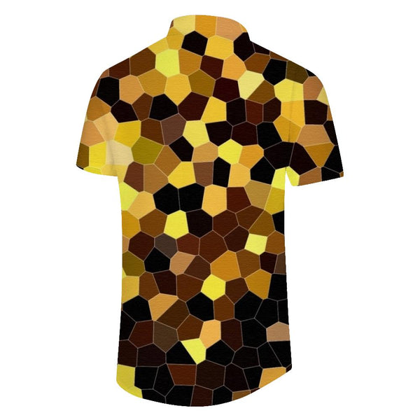 
Gold Bright Leather Pocket Shirt Loose Tops Men's Short Sleeve Classic Print Lapel Short Sleeve Button Shirt Summer
                