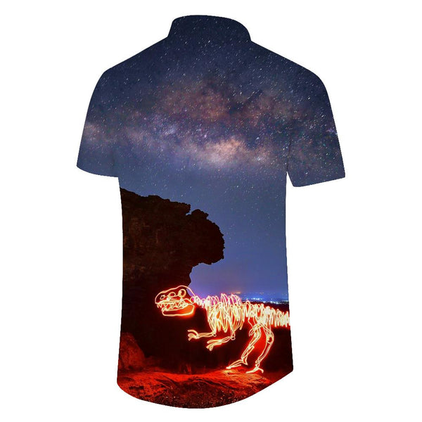 
3d Printed Fluorescent Dinosaur Breathable Shirt Men's Loose Casual Vacation Travel Beach Hawaiian Button Lapel Pocket Shirt
                
