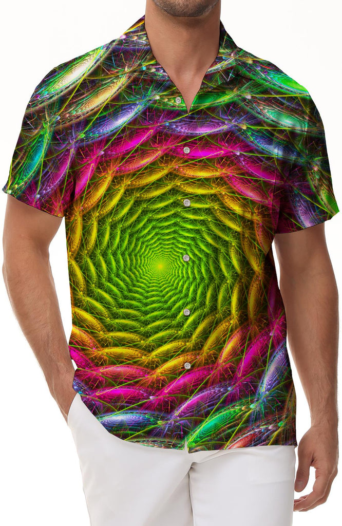 KY Ku Hawaiian Men's Shirt - Men's Casual Hawaiian Button Print Geometric Light Heather Shirt Short Sleeve Beachwear