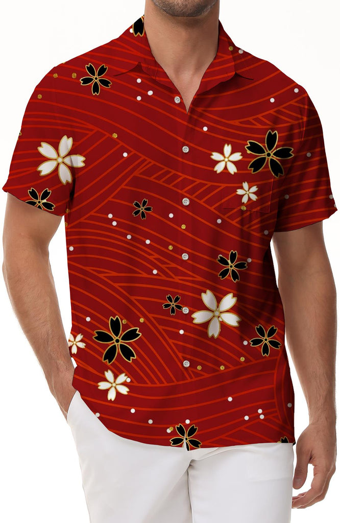 3D Printed Red Abstract Men's Casual Tops Loose Beach Shirt Regular Fit Hawaiian Short Sleeve Festival Fun Novelty Shirt