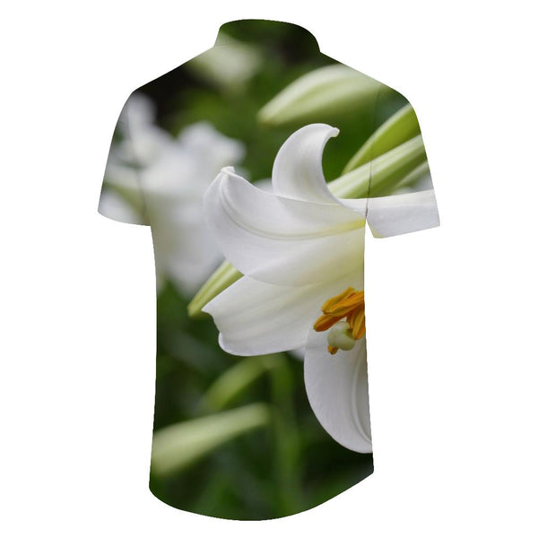 
Flowers men's white short-sleeved 3d digital printing men's casual short-sleeved shirt loose tropical four seasons Hawaiian short-sleeved shirt lily
                