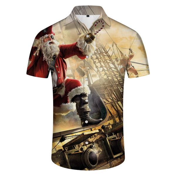 
New Santa Claus casual short-sleeved shirt 3d print fashion Christmas shirt men's clothing tops
                