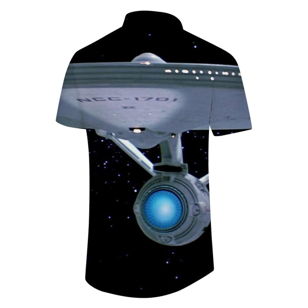 
Fantasy Space Planet and Sci-Fi Interstellar Travel Starship Print Short Sleeve Shirt Black
                