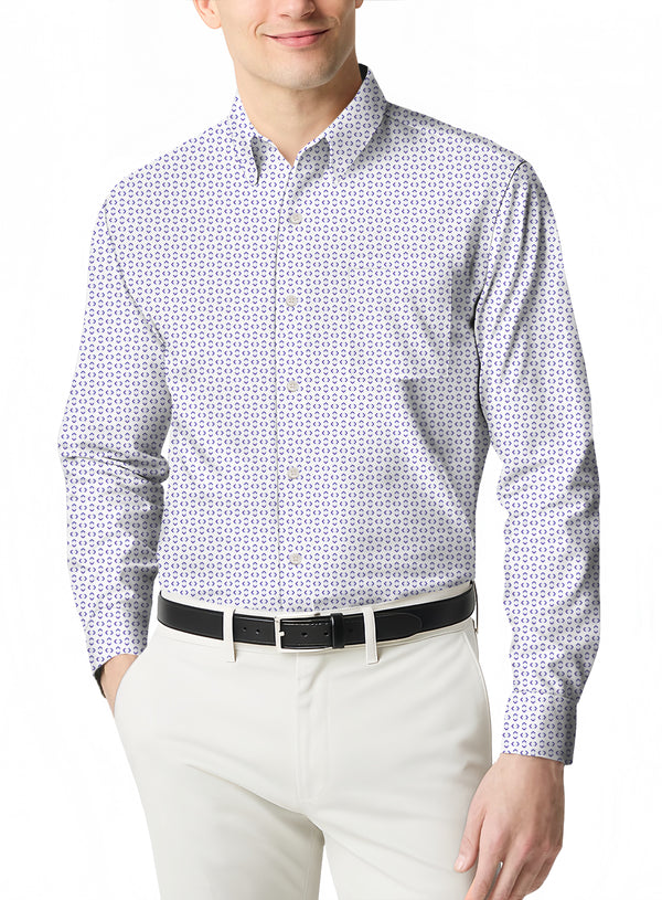 Men's Long Sleeve Polo a Timeless Style with a Modern Micro Print