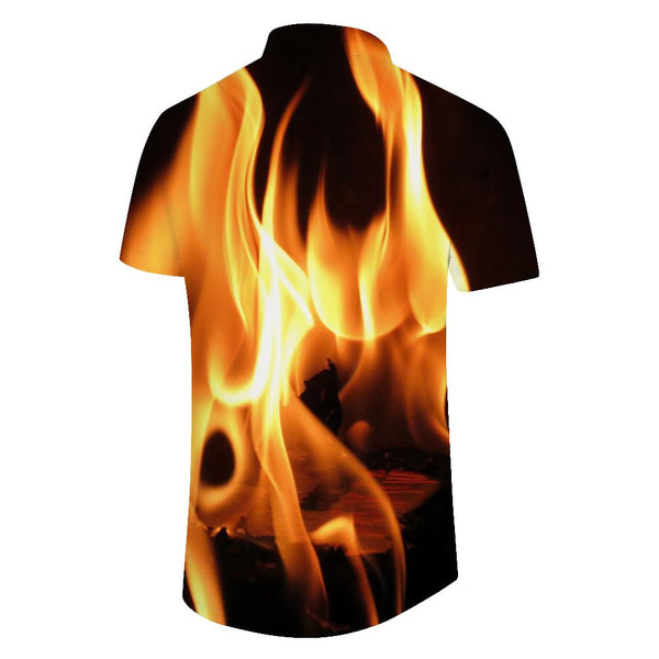 
Blazing flame print pattern men's loose short-sleeved street casual holiday style retro
                