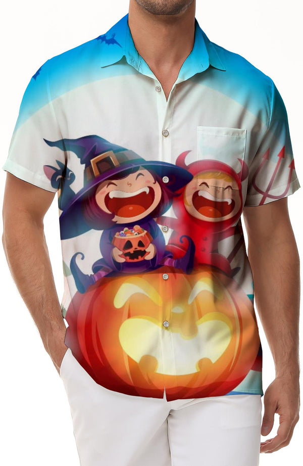 Cute Halloween Happy Magic Party 3D Printed Pattern Men Shirt Hawaiian Casual Beachwear
