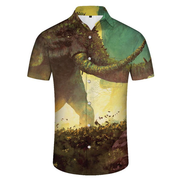 
Ancient mythical beast giant elephant tropical short-sleeved button-down men's beach shirt digital printing Hawaii new fashion short-sleeved shirt
                