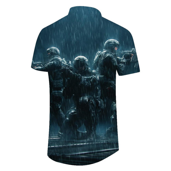 
Explorer meets monster in the forest men's Hawaiian shirt casual button down lapel top summer
                