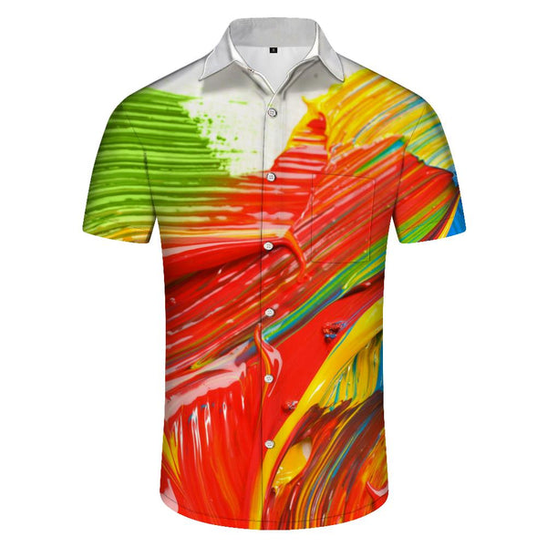 
Paint color abstract art style men's daily travel shirt button lapel casual beach top short sleeve
                