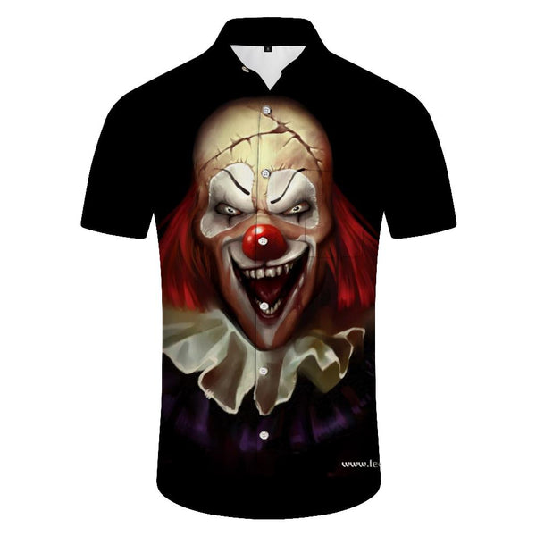 
Scary Clown Face Casual Black Short Sleeve Shirt Rap Men Outdoor Fishing Hawaiian Tropical Short Sleeve Shirt Four Seasons
                