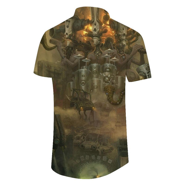 
Metallic Copper Monster Personalized Gear Pattern Men's Hawaiian Short Sleeve Retro Pattern Fashion Top
                