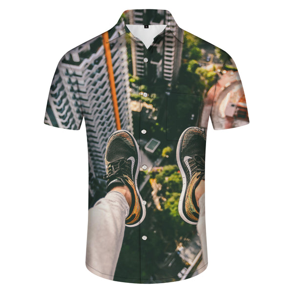 
High Altitude Extreme Sports Digital Printing Men's Polyester Short Sleeve Shirt Tropical Hawaiian Button Clothing
                