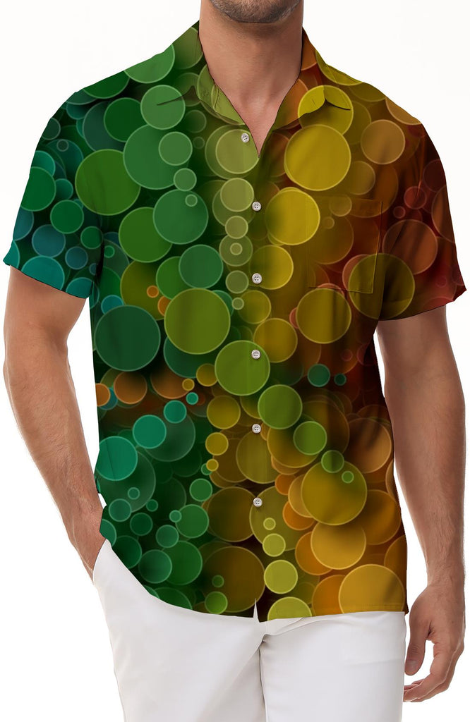 Colorful bubble print short sleeve Hawaiian collar lining men's beach shirt perfect casual button down shirt