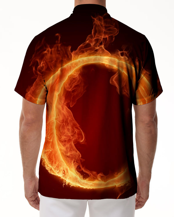 
English letter o hot flame hip-hop style men's short-sleeved shirt casual button-down shirt beach
                
