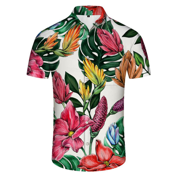 
Hawaiian tropical simple atmosphere short sleeve button-down men's casual loose everyday street shirt suitable for summer beach
                