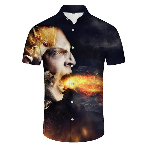 
Robot Fire Breathing Men's Summer Short Sleeve Button Hawaiian Button Pocket Lapel Casual Beach Shirt Short Sleeve
                
