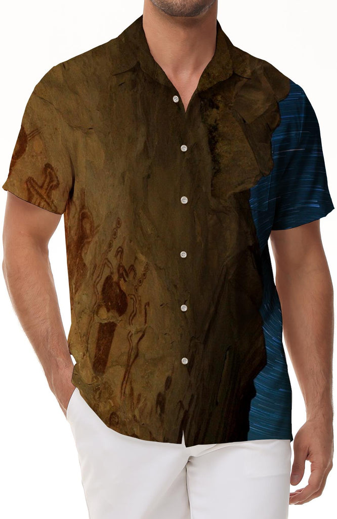 3d print pattern abstract men's button-down retro personality lapel print casual shirt short sleeve shirt