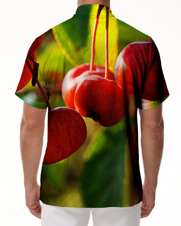 
Cherry retro print fashion men's casual short-sleeved shirt breathable and comfortable suitable for summer beach travel
                