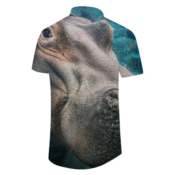
Hippo Men's Cartoon Cuban Collar Short Sleeve Shirt Casual Button Shirt Holiday Beach Shirt
                