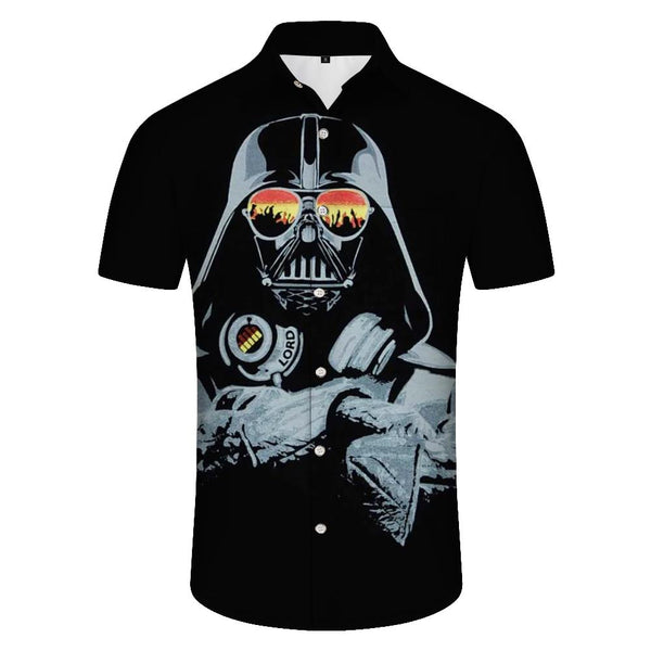 
Japanese general black print pattern men's retro classic vacation beach Hawaiian lapel pocket button short sleeve
                