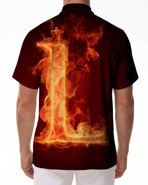 
Fashion L English letter retro cool flame Hawaiian shirt beach shirt clothes men's printed short-sleeved shirt classic
                