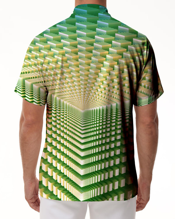 
Green Cube Hawaiian button shirt printing Abstract short sleeve beachwear Man
                