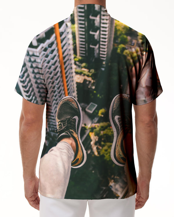
High Altitude Extreme Sports Digital Printing Men's Polyester Short Sleeve Shirt Tropical Hawaiian Button Clothing
                