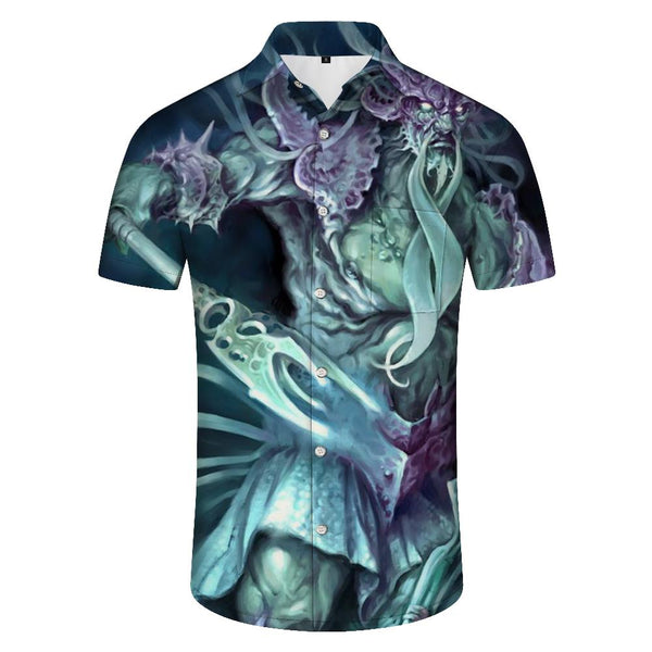 
Water Monster Warrior Men's Short Sleeve Shirt Loose Casual Vacation Beach Summer Shirt with Pockets
                