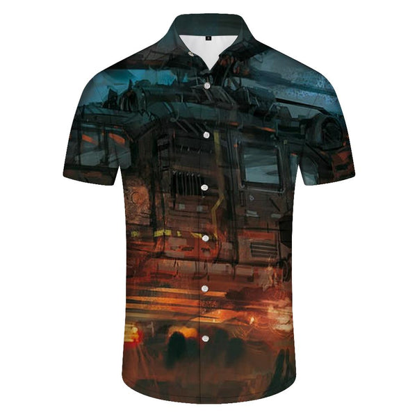 
Loose Men's Fashion Leisure Boat Helicopter Pattern Short Sleeve Lapel Button Casual Tropical Summer Seaside Beach Shirt Tops
                