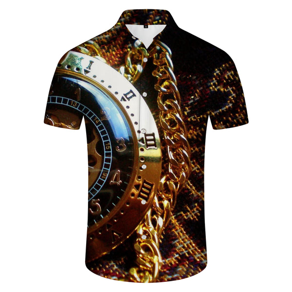 
Gold Punk Style Clock Men's Short Sleeve Hawaiian Tropical Four Seasons Shirt Casual Shirt Work Shirt Summer Sports
                