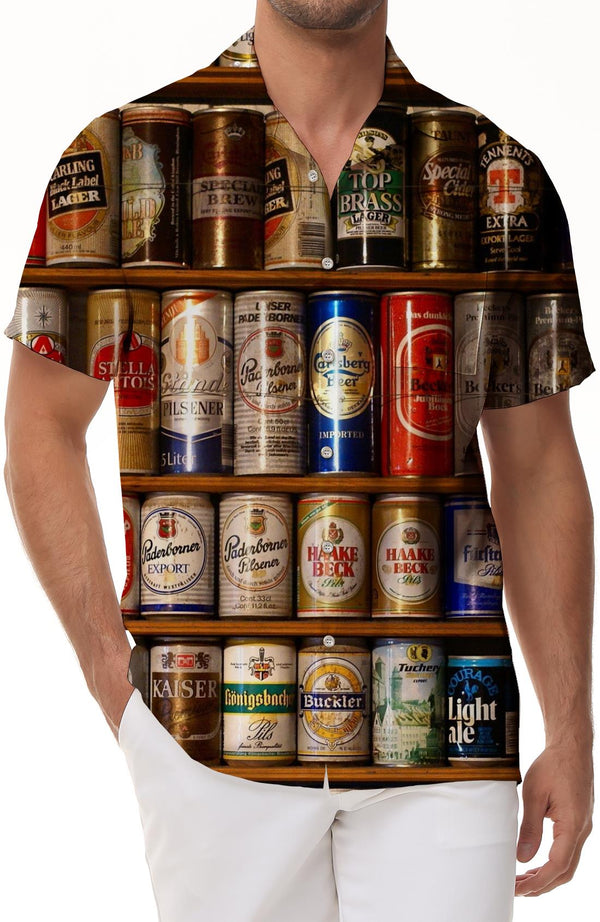 Oktoberfest Mens Hawaiian Shirt Beer Print Short Sleeve Casual Shirt Pattern Lapel Street Casual Button-Down Top Fashion