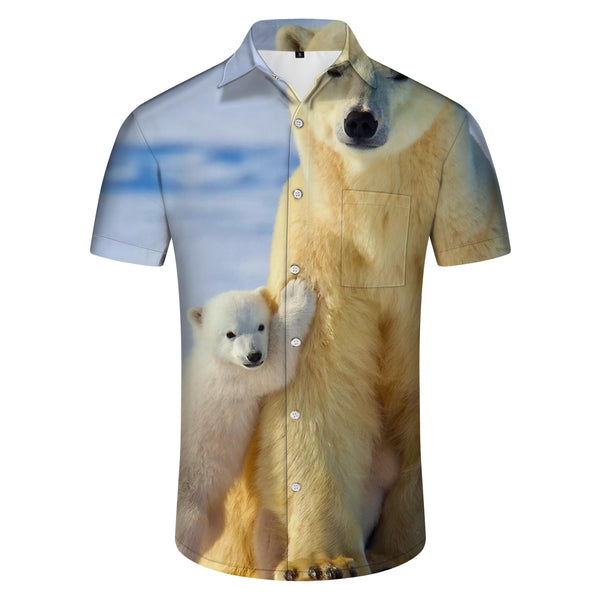 
Furry Men's Short Sleeve Beach Shirt Cute Polar Bear Casual Print Button Polyester Beach Festival Party Bonfire
                