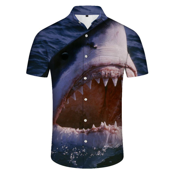 
Ocean Fierce Shark Men's Short Sleeve Loose Casual Shirt Vacation Beach Summer Tops with Pockets
                