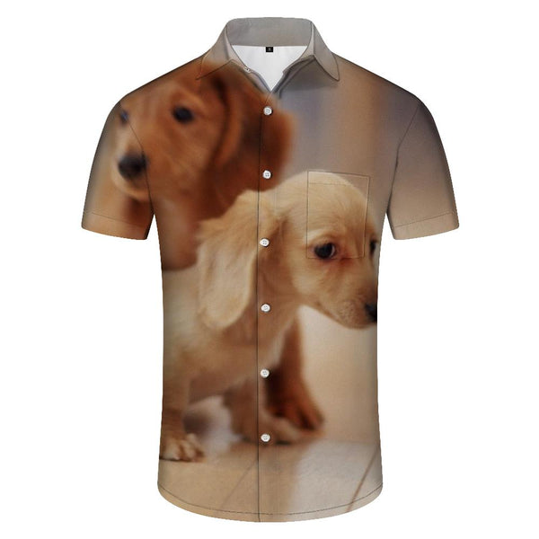 
Puppy Golden Retriever Pattern Summer Tropical Hawaiian Button Fashion Selection Men's Casual Loose Short Sleeve Shirt
                