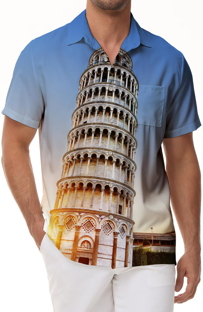 Italian landmark Leaning Tower of Pisa men's shirt casual Hawaiian short sleeve casual suitable for street fishing