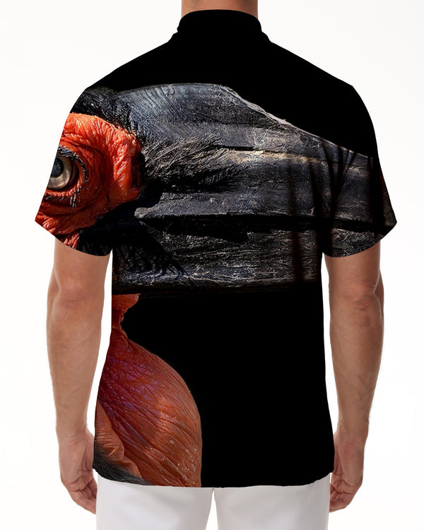
Black mouth personalized abstract red bird shirt short sleeve summer men's pocket loose classic fashion casual
                