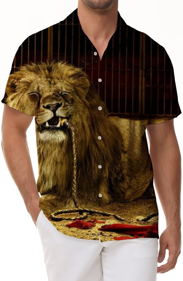 Snow Lion Print Hawaiian Shirt Men's Summer Beach Casual Short Sleeve Button Mixed Color