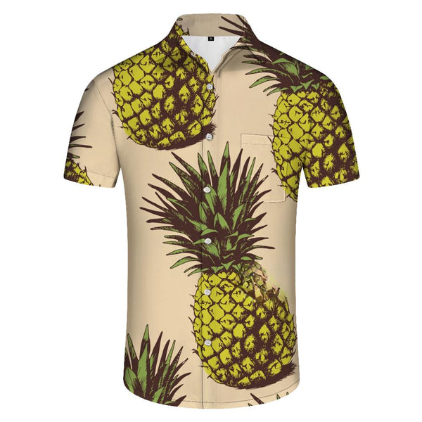 
Men's Short Sleeve Pineapple Print Button Casual Summer Cuban Beach Top with Pockets
                