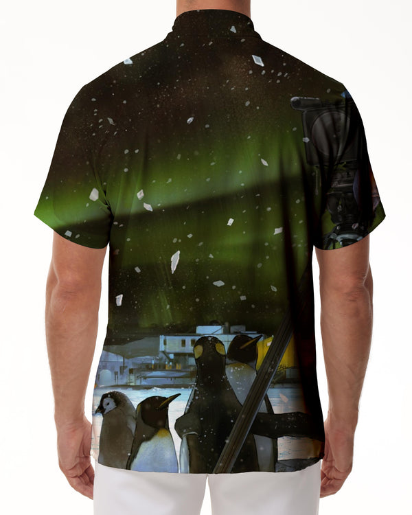 
Snow Green Aurora Cute Penguin Night Sky Button-Down Short Sleeve Shirt Men's Summer Hawaiian Shirt Tropical
                