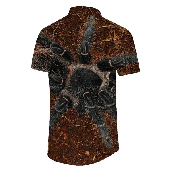 
Black spider outdoor fishing short-sleeved shirt beach party popular vacation essential short-sleeved shirt men's casual Hawaiian animal tops
                